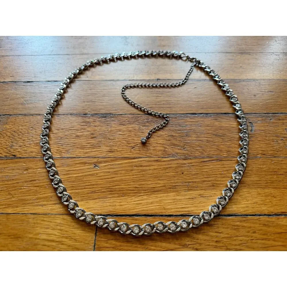 Silver Chain Belt w/Diamond Rhinestone Accents sz XS/S